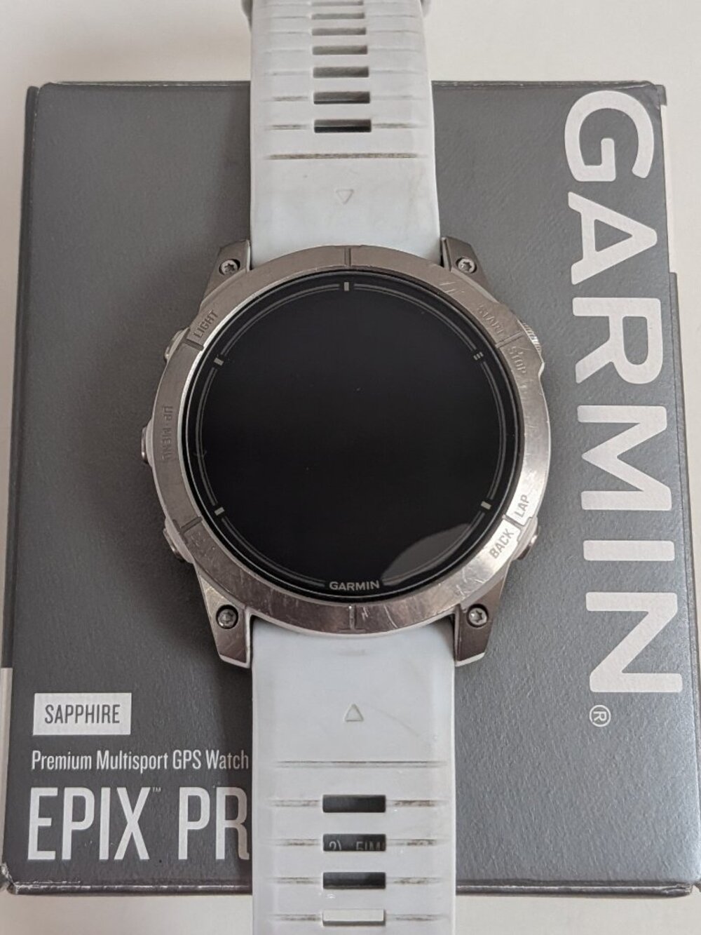 EUC Garmin epix Pro(Gen 2) 51mm Sapphire Edition Smartwatch, Titanium/Whitestone